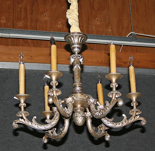 Appraisal: A Louis XVI Revival style parcel gilt six light chandelier