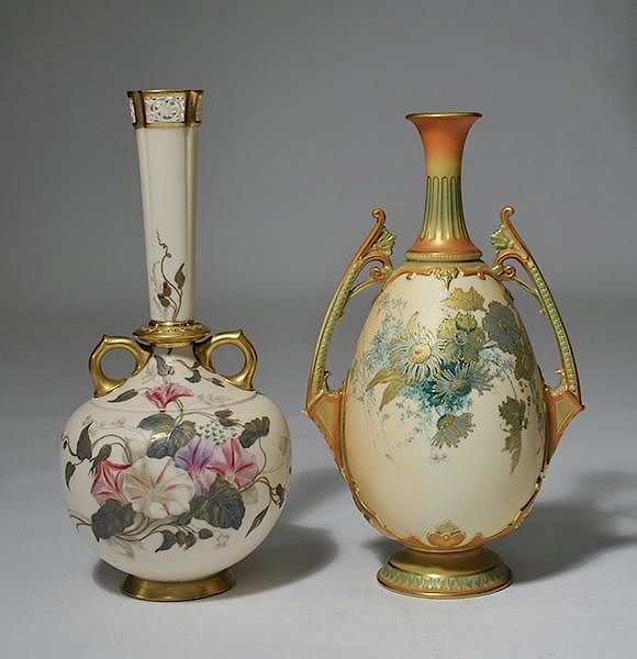 Appraisal: Two Royal Worcester Porcelain Vases Two Royal Worcester porcelain vases