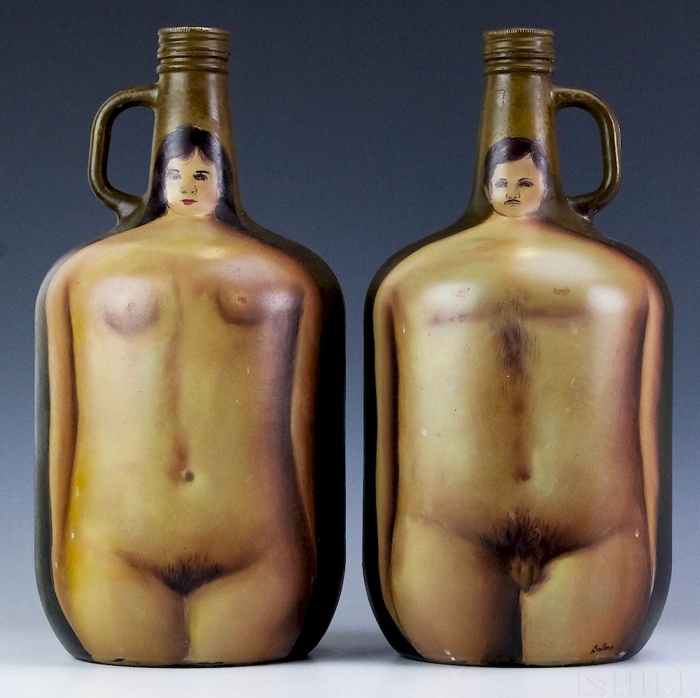 Appraisal: PR Nude Man Woman Bottle Painting after Botero Fernando Botero