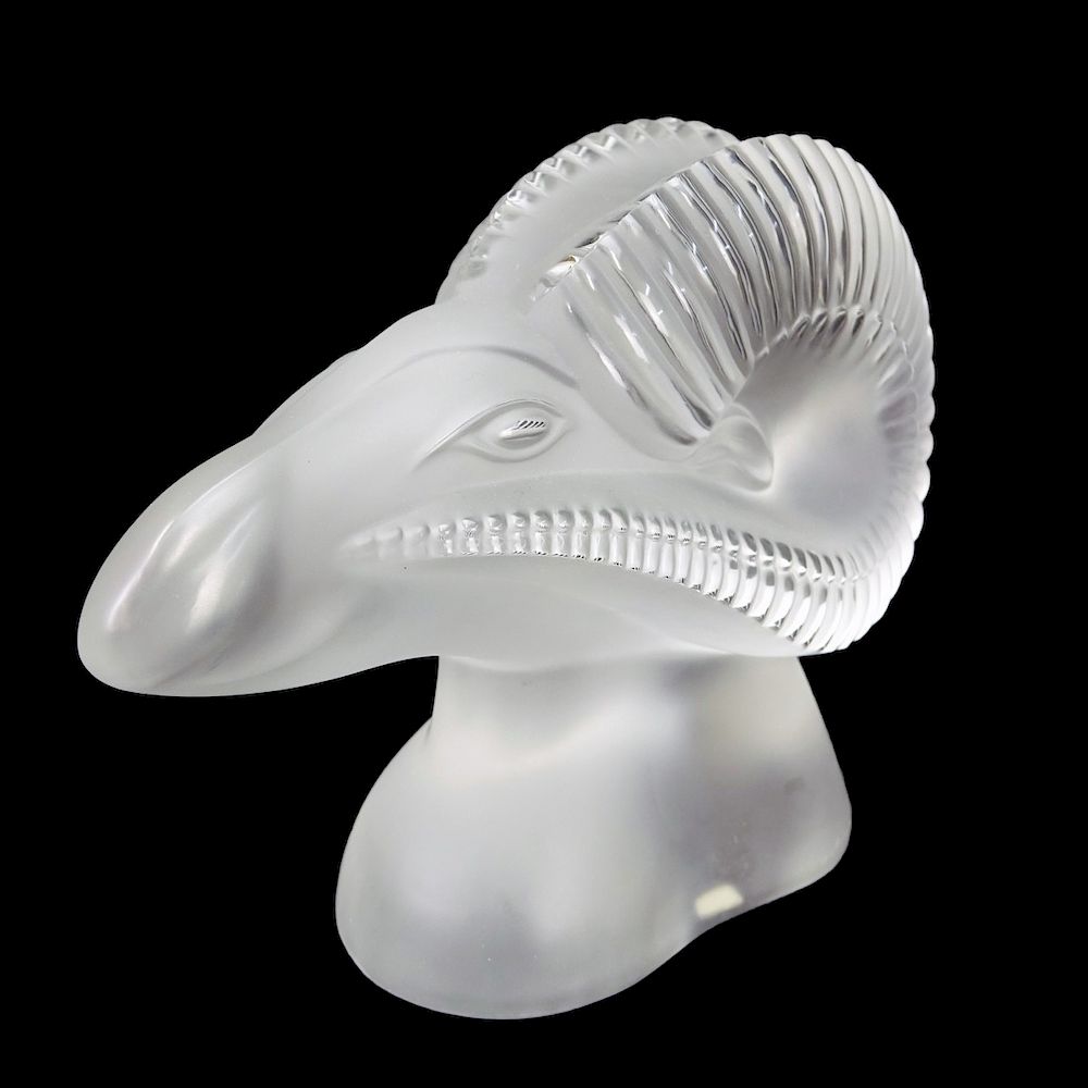 Appraisal: Lalique Figurine Lalique Ram's Head Frosted Crystal Figurine Signed Measures