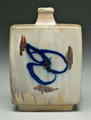 Appraisal: Shoji Hamada stoneware vase Japanese - square with cobalt and