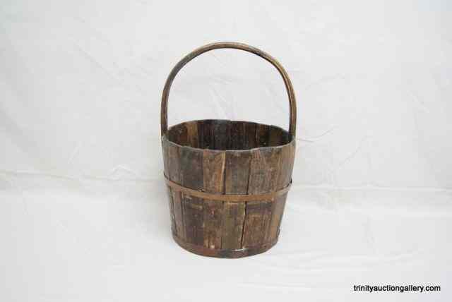 Appraisal: Vintage Wood Slat Bucket w Wood HandleThis is a nice