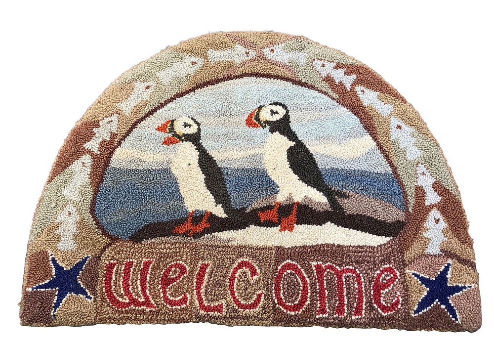 Appraisal: Jill Beckwith Puffin Welcome Hooked Rug Jill Beckwith Puffin Welcome