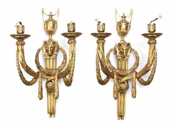 Appraisal: A Pair of Louis XVI Style Gilt Bronze Two-Light Sconces