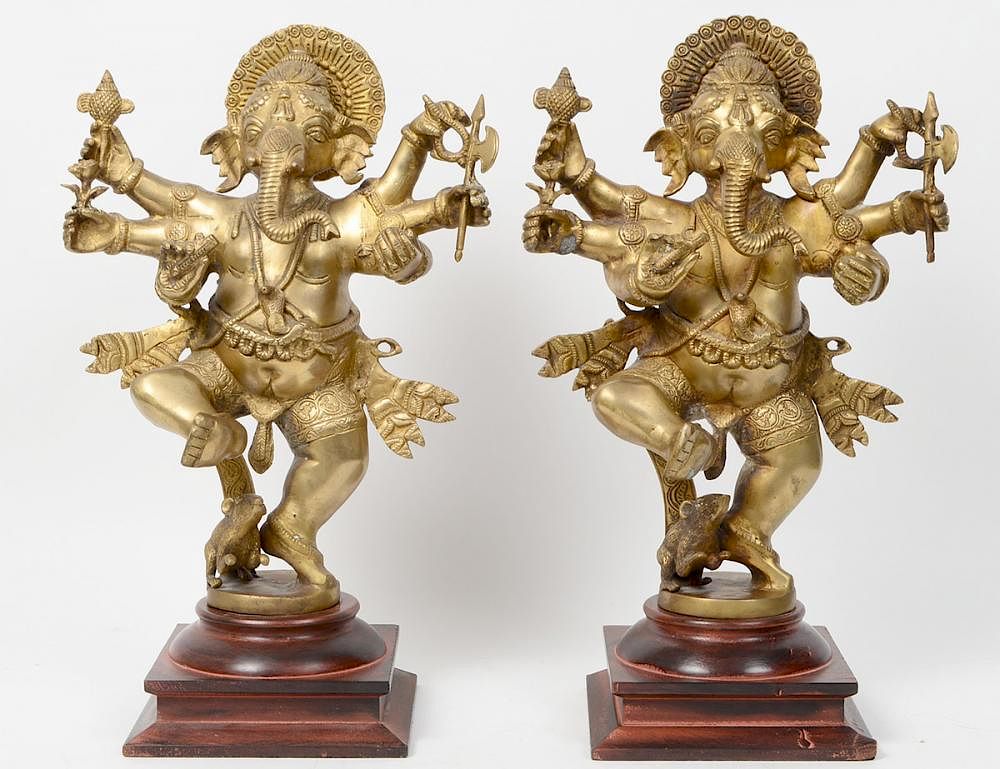 Appraisal: TWO BRASS FIGURES OF THE HINDU GOD GANESHA Modern Depicted