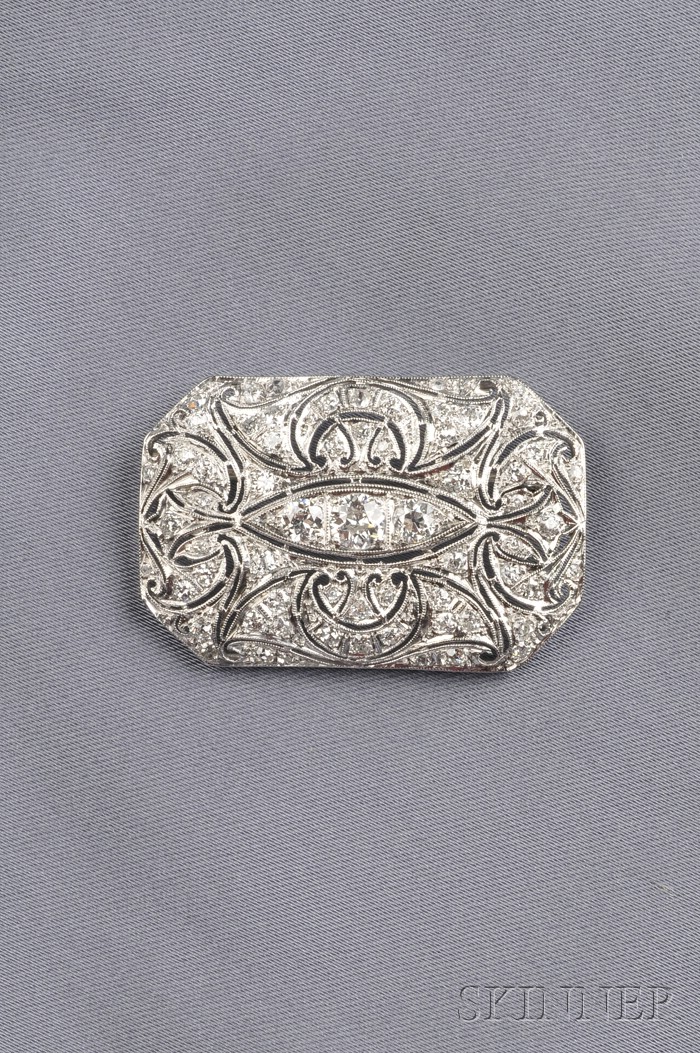 Appraisal: Platinum and Diamond Brooch set with old European- and single-cut