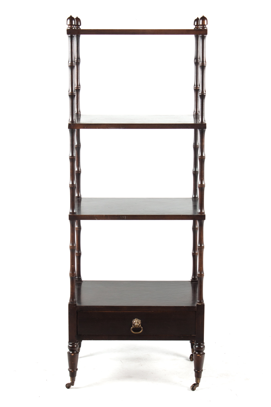 Appraisal: Regency style mahogany etagere three shelves and bottom drawer in