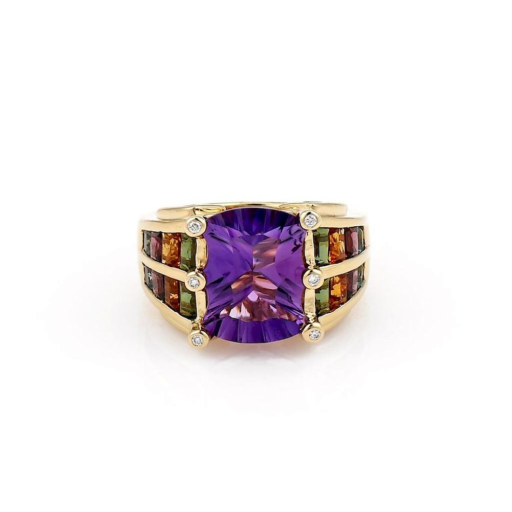 Appraisal: Bellarri K YG Amethyst Diamond and Semi Precious Cocktail Ring