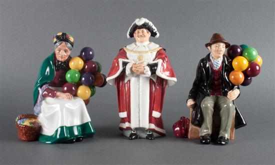 Appraisal: Three Royal Doulton china figures ''The Old Balloon Seller ''