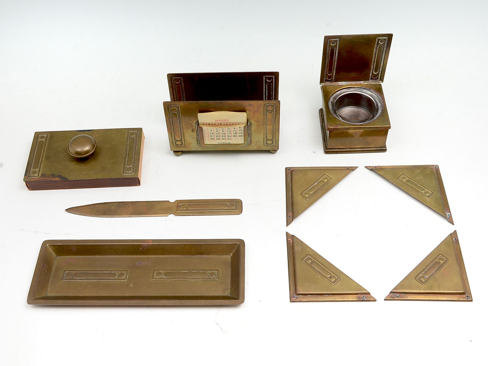 Appraisal: PC BRADLEY AND HUBBARD DESK SET Signed Bradley Hubbard brass