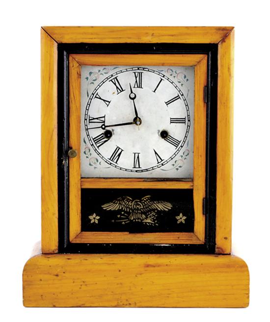 Appraisal: American pine mantel clock plain case on plinth glazed door