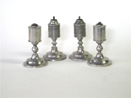 Appraisal: Four pewter cylinder font lamps r gleason - dorchester ma