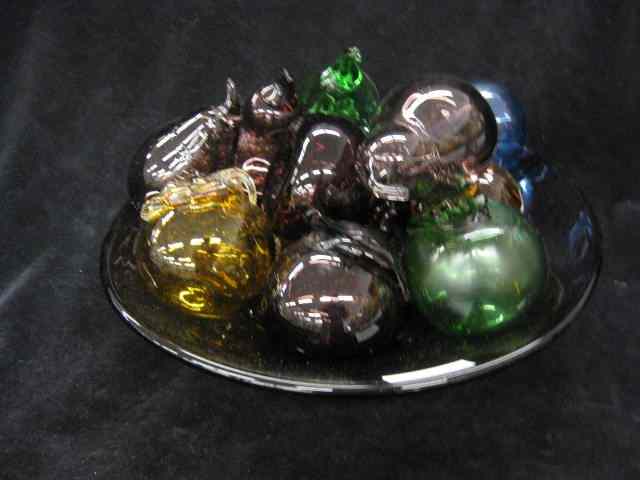 Appraisal: Bowl with Art Glass Fruit set pot creamer sugar cups