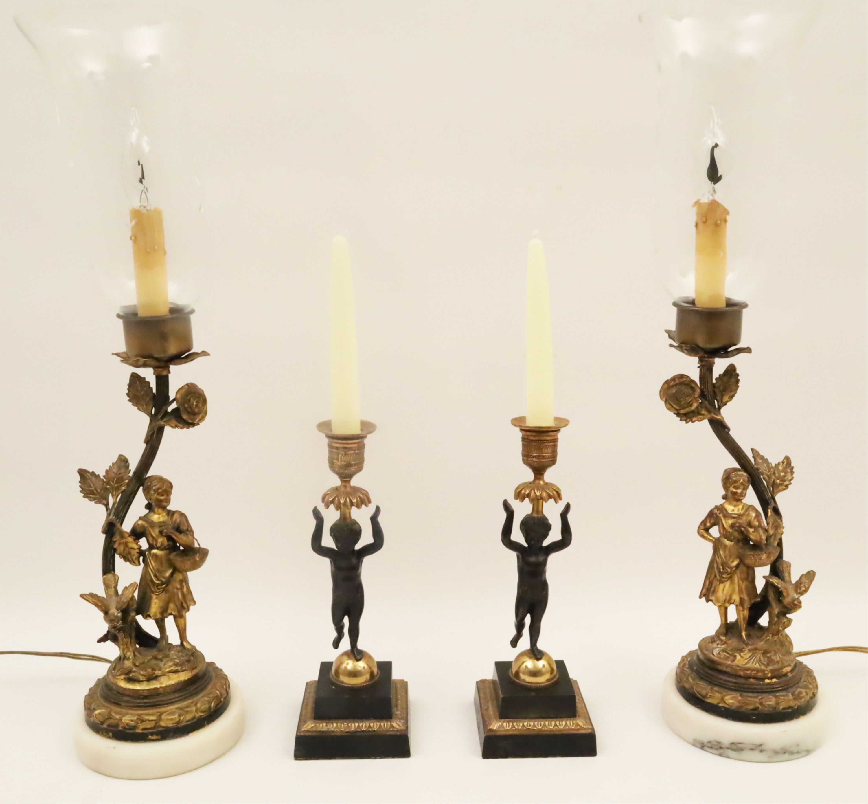 Appraisal: PIECE MISC LOT OF FIGURAL BRONZE CANDLESTICKS piece misc lot