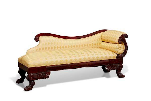 Appraisal: An American Classical carved mahogany recamier An American Classical carved