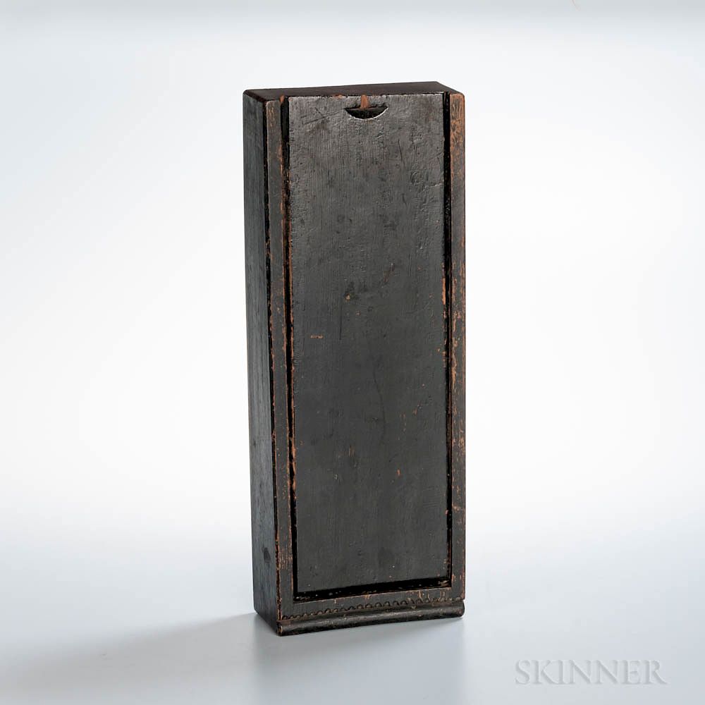 Appraisal: Chip-carved and Black-painted Candle Box Chip-carved and Black-painted Candle Box