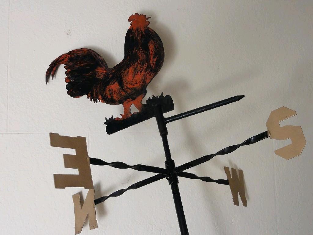 Appraisal: An iron work weather vane with painted cockerel finial