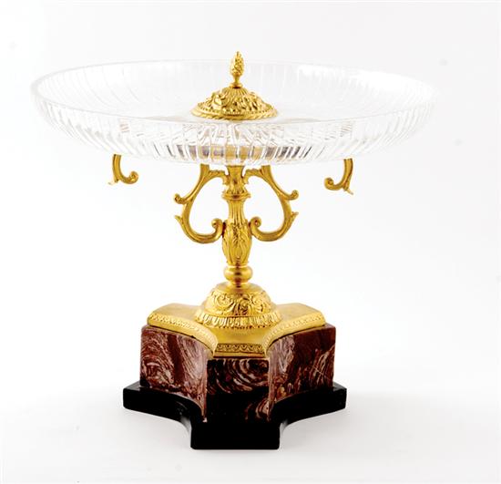 Appraisal: French style gilt-bronze crystal and marble compote scrollwork stem supporting