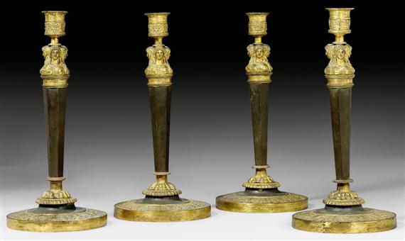 Appraisal: SET OF CANDLEHOLDERS AUX BUSTES DE FEMMES Empire Paris circa