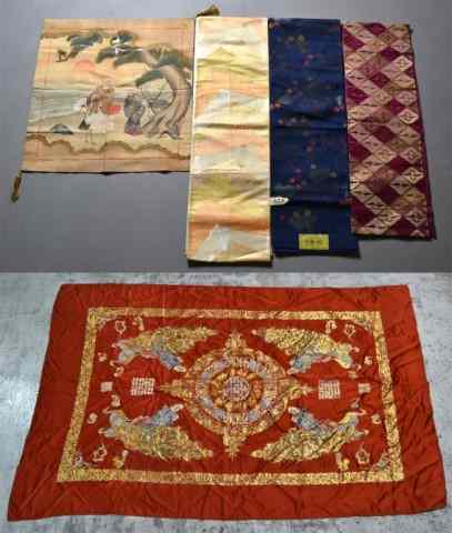 Appraisal: Chinese Japanese FabricsTo include a Chinese bed cover used for