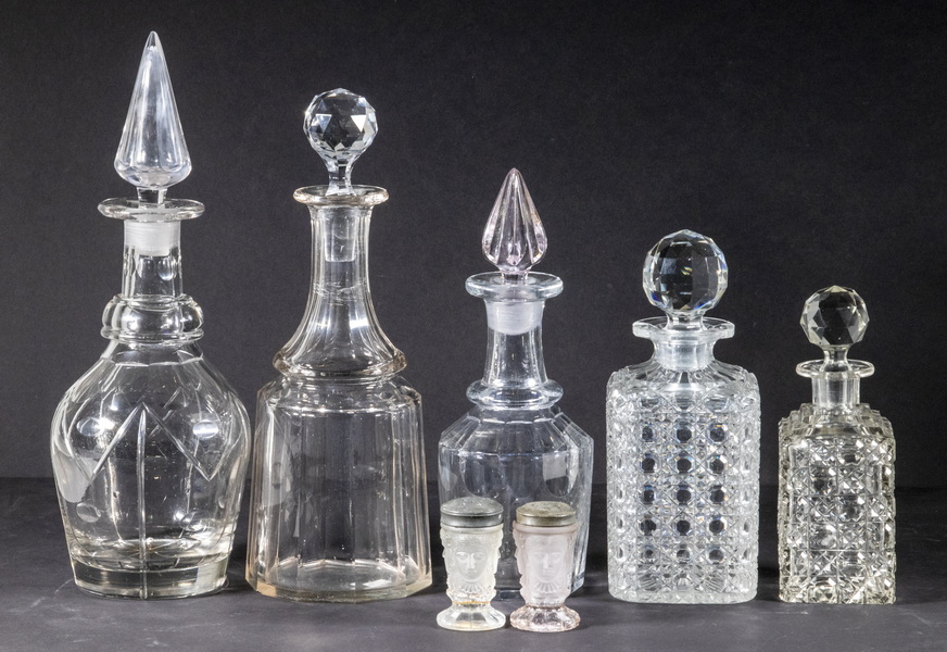 Appraisal: CUT CRYSTAL DECANTERS EAPG SHAKERS Piece Glass Lot incl Square