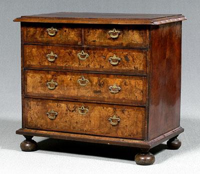 Appraisal: William and Mary chest of drawers highly figured bookmatched burlwood