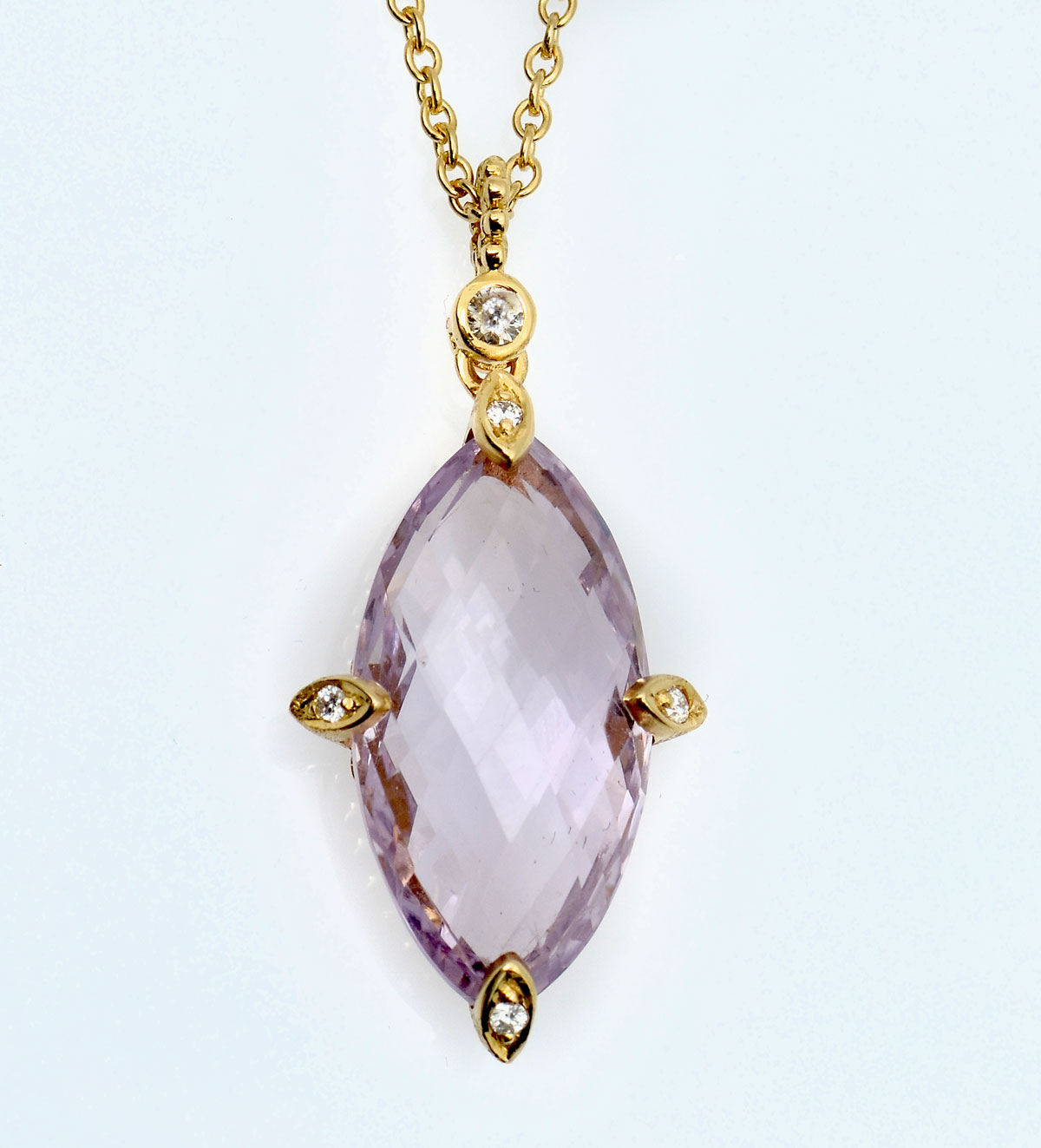 Appraisal: K AMETHYST DIAMOND PENDANT WITH CHAIN Single navette shaped briolette