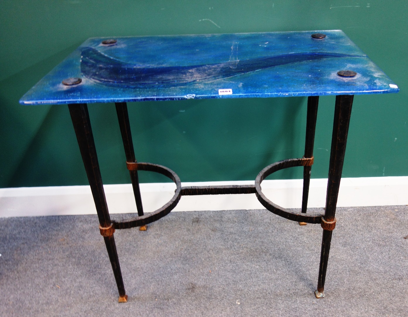 Appraisal: A th century side table with moulded rectangular blue glass