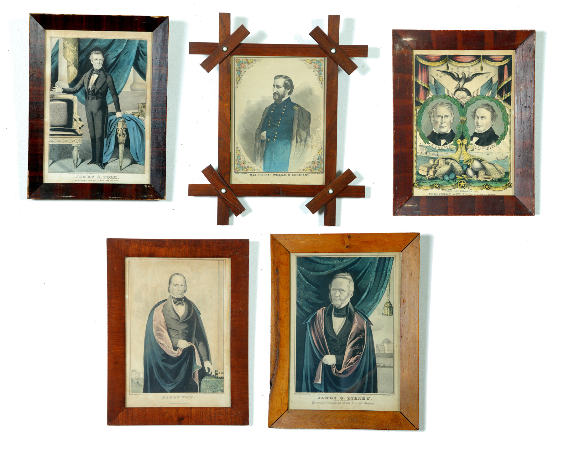 Appraisal: FIVE AMERICAN PORTRAIT PRINTS Hand colored lithographs Statesmen presidents and