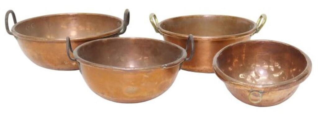 Appraisal: lot of French copper kitchenware including beating mixing bowls with