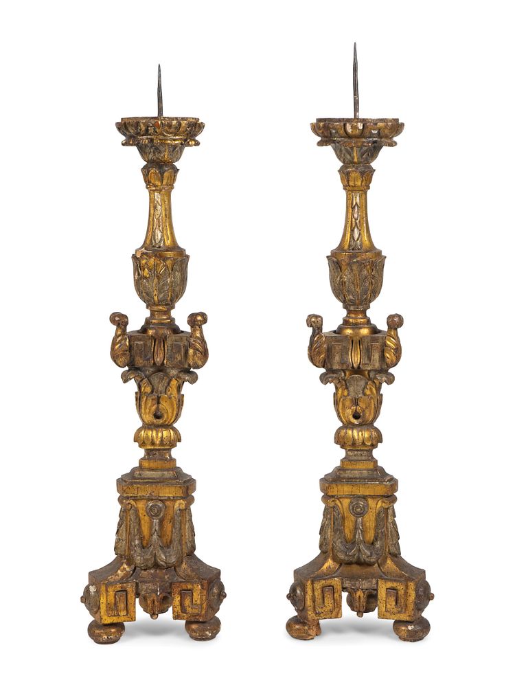 Appraisal: A Large Pair of Italian Baroque Style Giltwood Pricket Sticks