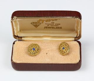 Appraisal: Pair of Art Nouveau sapphire and k yellow gold cufflinks