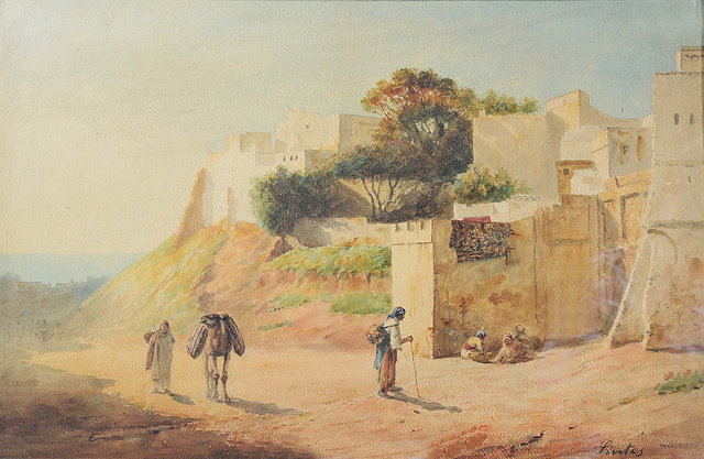 Appraisal: JOSEPH SINTES - Arab figures with camel at the walls