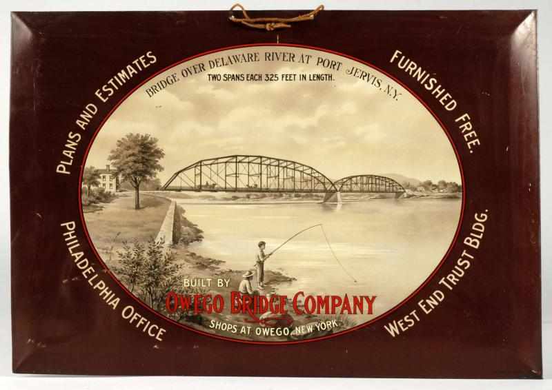 Appraisal: Tin Over Cardboard Owego Bridge Company Sign Description Circa Features