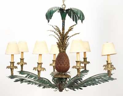 Appraisal: A Painted Tole Type Pineapple Motif Chandelier A large painted