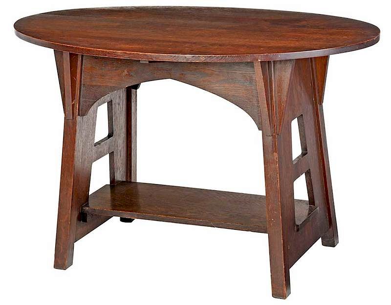 Appraisal: Limbert Oval Library Table American th century oak with cut