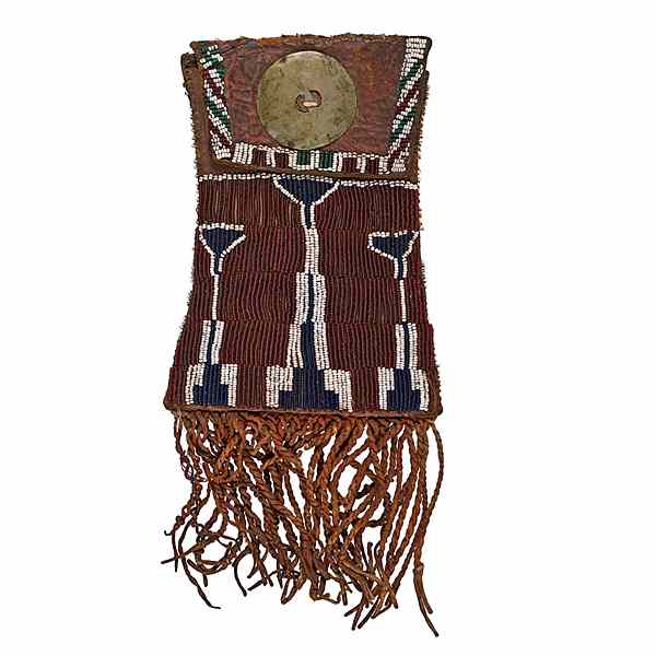 Appraisal: Kiowa Beaded Hide Strike-a-Lite sinew-sewn and beaded using colors of