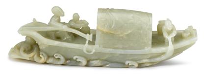 Appraisal: Chinese celadon jade sampan model Qing dynasty