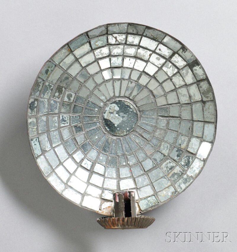 Appraisal: Mirrored Tin Wall Sconce America th century radiating mirrored segments