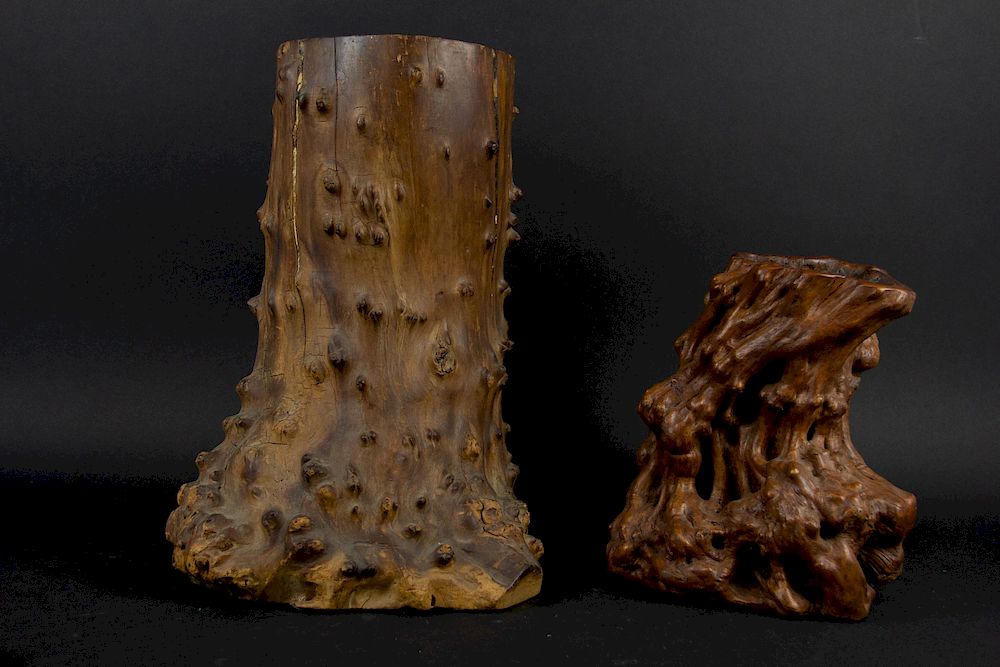 Appraisal: Two Large Burl Wood Pots From a New York NY