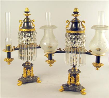 Appraisal: Pair of gilt patinated metal argand lamps th century Each