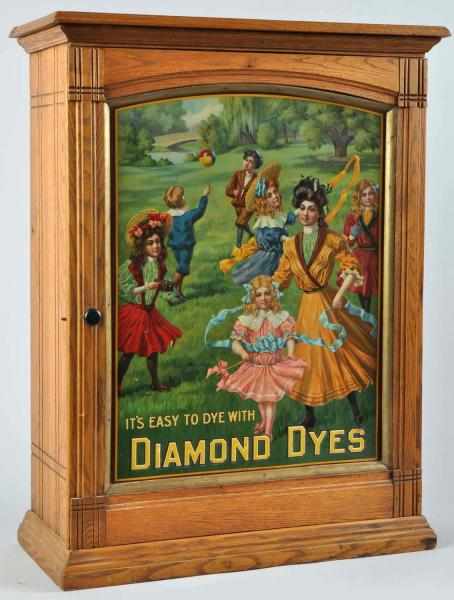 Appraisal: Oak Diamond Dyes Cabinet Description Beautiful example with children playing