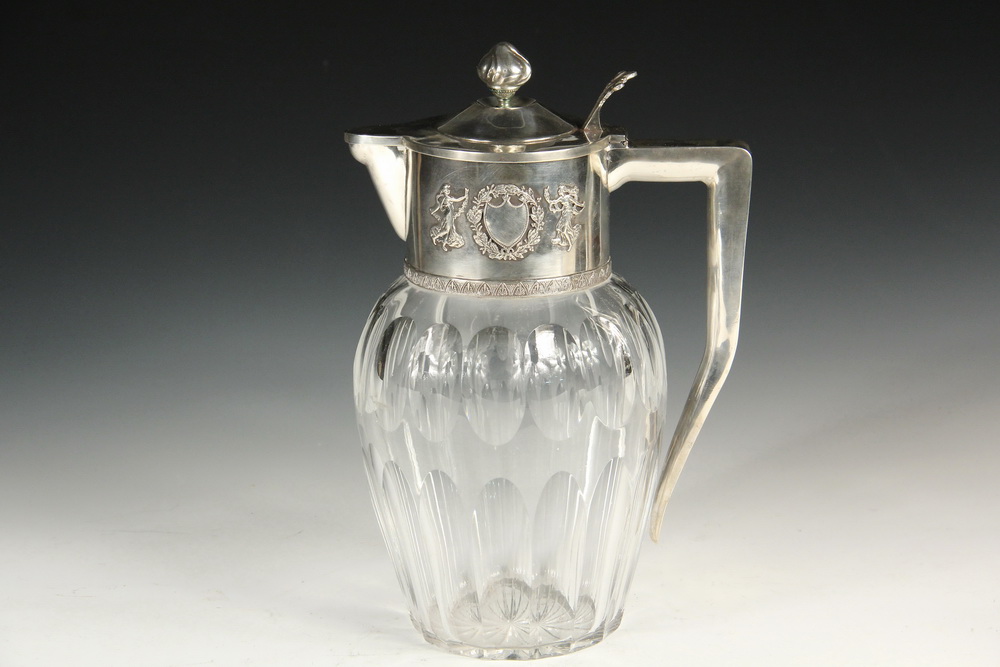 Appraisal: FRENCH SILVER AND CRYSTAL WATER PITCHER - Late th c