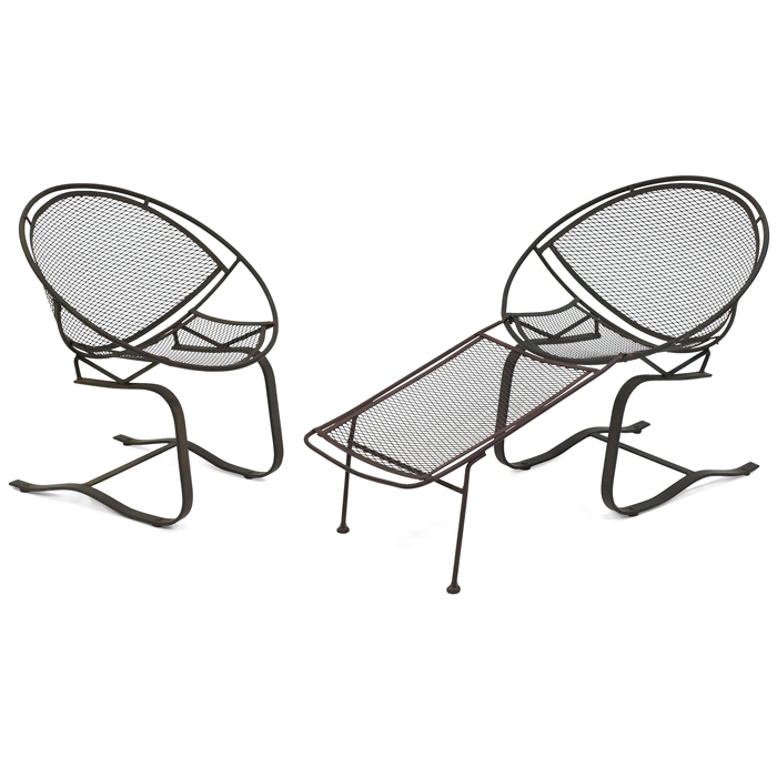 Appraisal: Salterini cantilevered patio chairs pair rounded seats with removable footrests