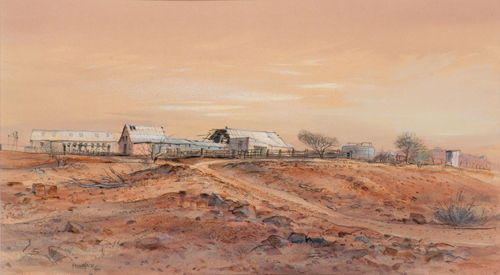 Appraisal: Kenneth Jack - Moolooloo Woolsheds watercolour and pencil on paper