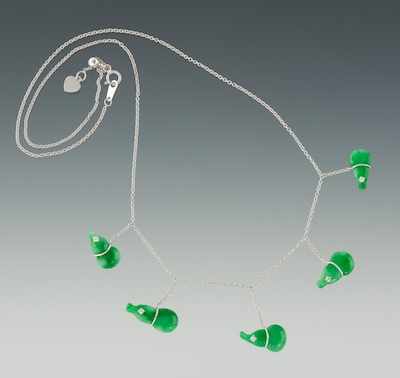 Appraisal: A Ladies' Carved Jadeite Gourds and Diamond Necklace white gold