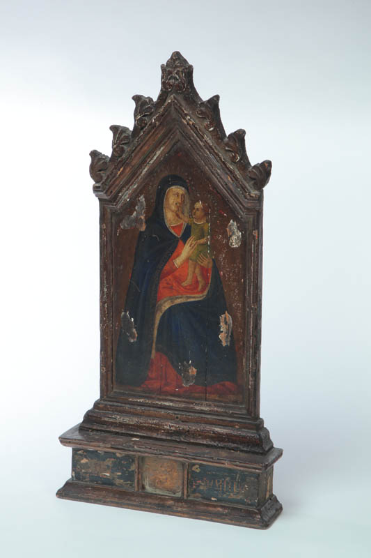 Appraisal: ALTAR PIECE Italy th century hardwood Small Gothic-style altar with