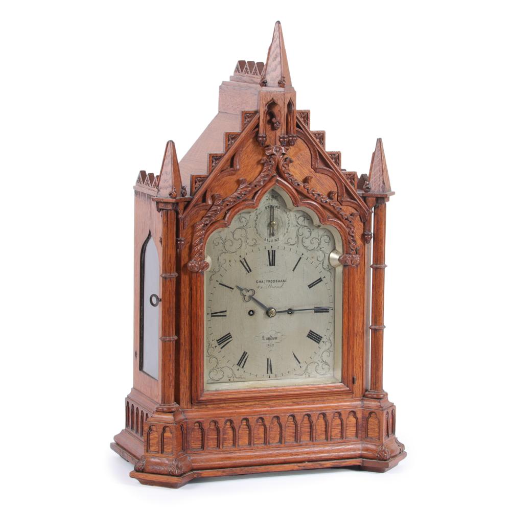 Appraisal: CHARLES FRODSHAM LONDON GOTHIC REVIVAL OAK CASE CATHEDRAL BRACKET CLOCK