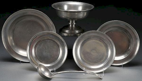 Appraisal: PC EARLY AMERICAN PEWTER A FIVE PIECE EARLY AMERICAN PEWTER