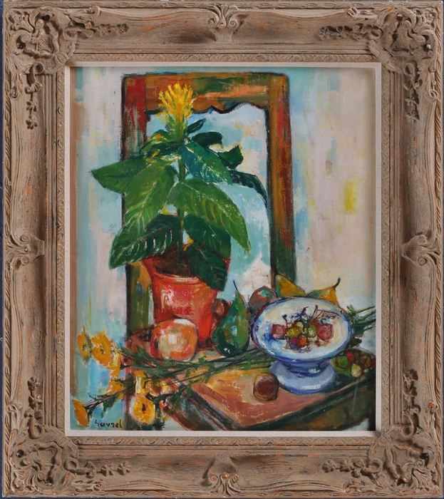 Appraisal: GENEVI VE GAVREL - FLORAL STILL LIFE Oil on canvas